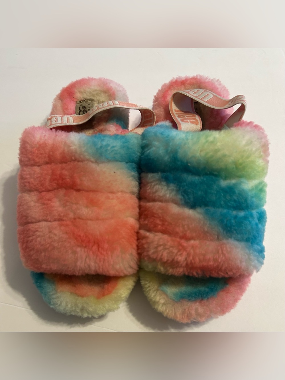 UGG Kids Multicolor Pastel Rainbow Fluff Slides